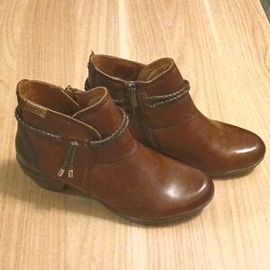 Pikolinos "Rotterdam" Leather Ankle Boots with Braided Rope Accent Size 36